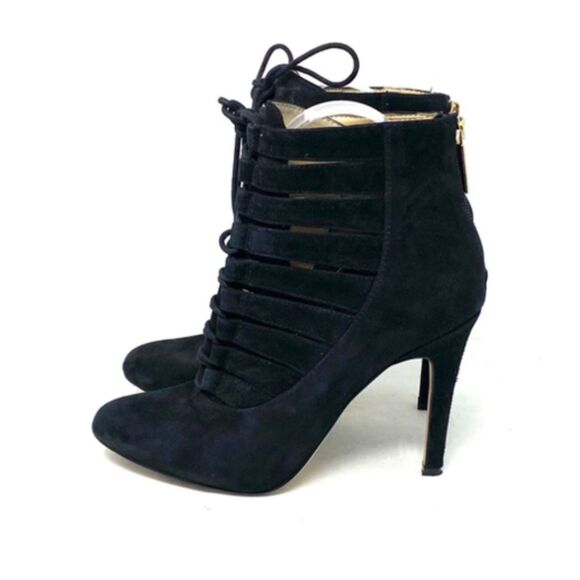 BCBGeneration Black Suede 4 Inch Lace Up Ankle Height Heeled Booties - Picture 1 of 8